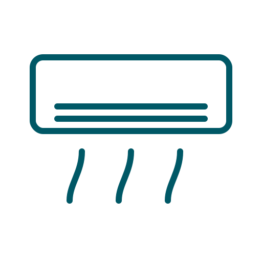 An illustration of an air conditioning unit with lines depicting airflow.