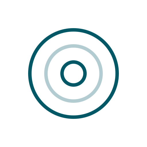 A circular target icon with concentric circles in teal color, symbolizing focus or accuracy.