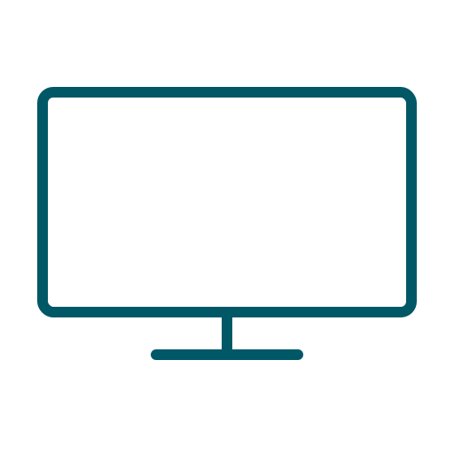 A minimalist icon of a flat-screen television on a stand, depicted in a simple, clean design.