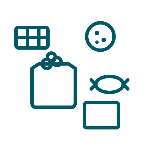 An assortment of sweet treats, including cookies, candies, and chocolate, arranged in a playful, minimalistic design.