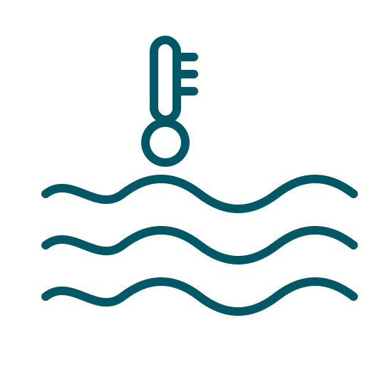 An icon representing a thermometer above wavy lines, symbolizing temperature measurement, likely related to water or environmental conditions.