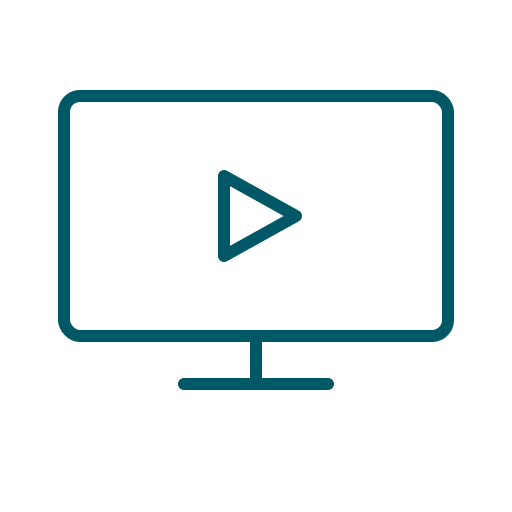 An icon of a computer monitor displaying a play button, symbolizing video playback or streaming media.