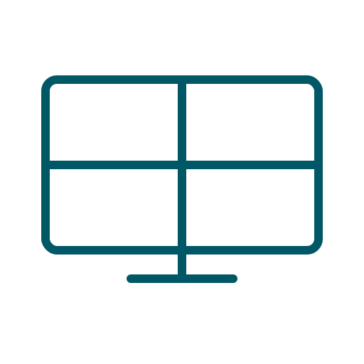 A simple icon representing a computer monitor divided into four quadrants.