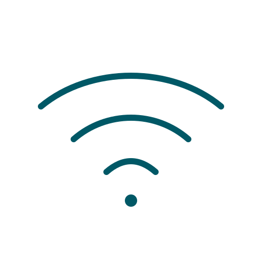 A simple icon representing wireless connectivity, featuring concentric curved lines and a central dot.